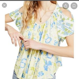 Free People Womens Knit Top Green Slit-Sleeve